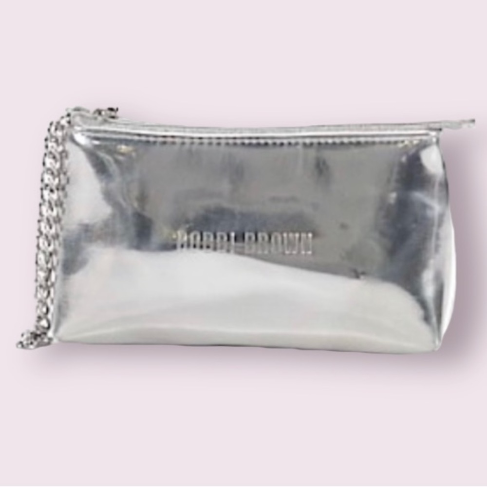 Bobbi Brown Silver Metallic Cosmetic Wristlet with Silver Chain